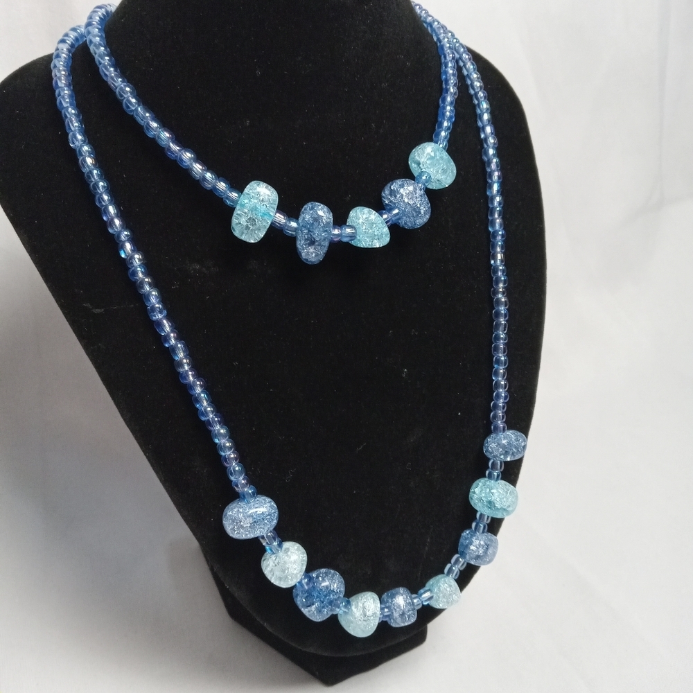 Hand Crafted Blue Beaded Necklace - Picture 2 of 6